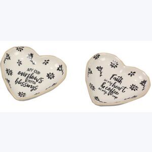 NEW! Set of TWO Farmhouse Whimsical Ceramic Heart Shaped Trinket Dish
